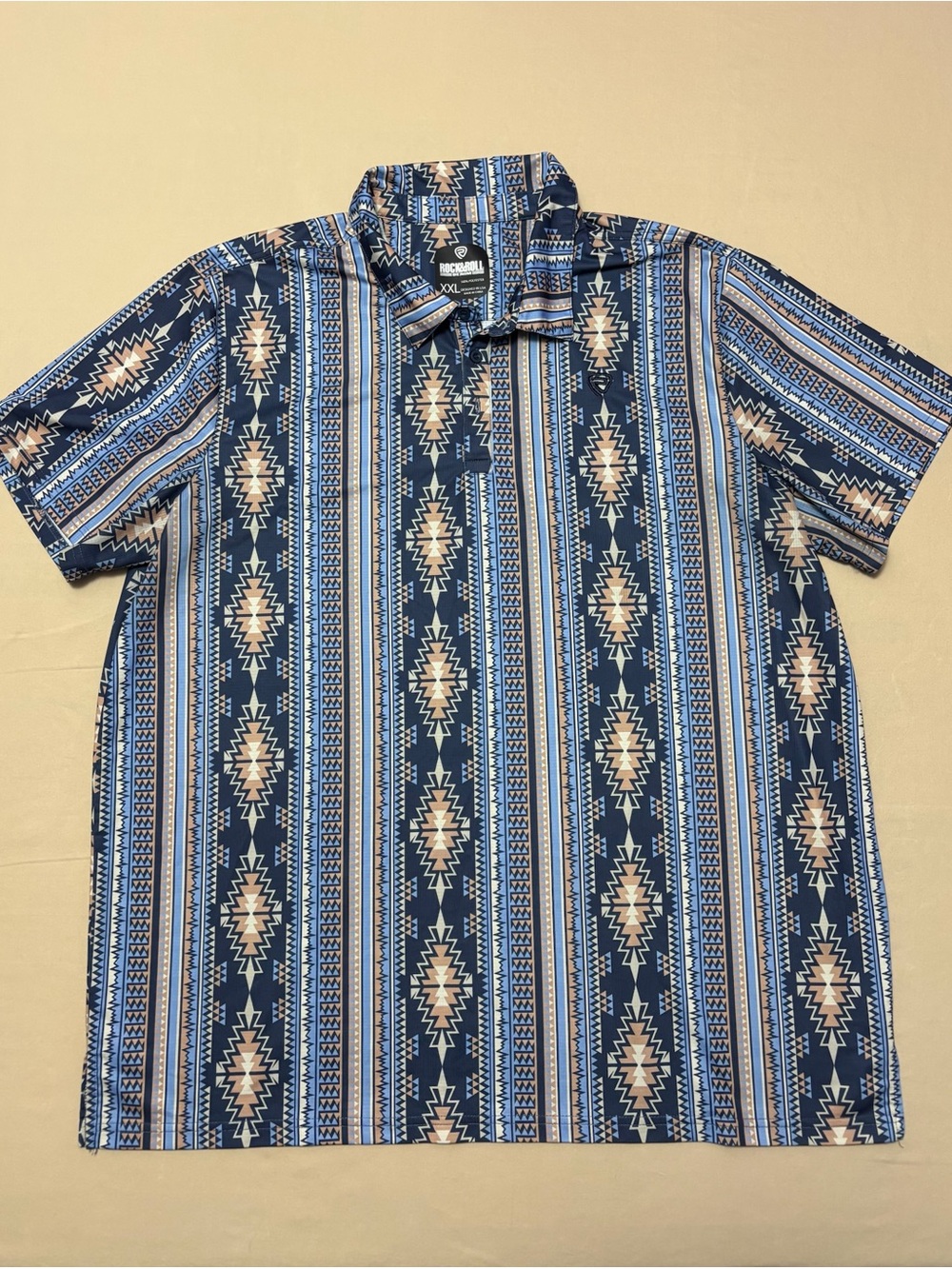 Rock & Roll Denim Men's Navy Aztec Print Short-Sleeve Polo Size XXL